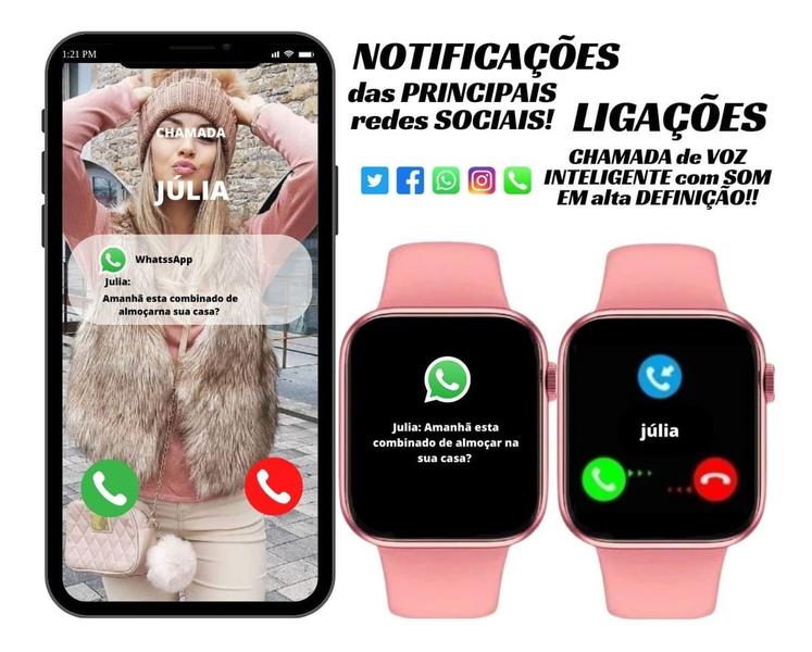 Imagem de Relogio Inteligente Feminino Whatsapp P92 Rosa Com Nota Fiscal