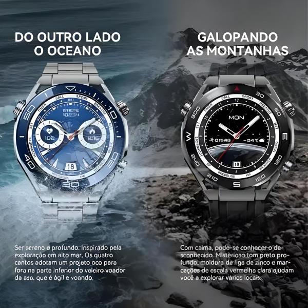 Imagem de Relogio Inteligente Hw5 Max Smart Watch Redondo Gps Nfc Masculino C/2 Pulseira Extra Android iOS