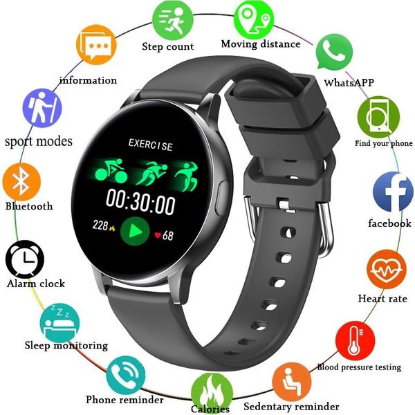 Imagem de Relógio inteligente Mulheres Monitor de Pressão Cardíaca Monitor Redondo Smartwatch Android Fitness Bracelet Sport Watches esportivos para homens Relógios inteligentes (preto)