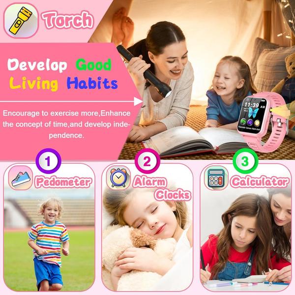 Imagem de Relógio inteligente para crianças clleylise para meninos e meninas, relógio inteligente para crianças com 24 jogos, despertador, pedômetro, música, câmera HD, tela de toque multifuncional, brinquedos educativos, presentes de aniversário para crianças de 4 a 14 anos