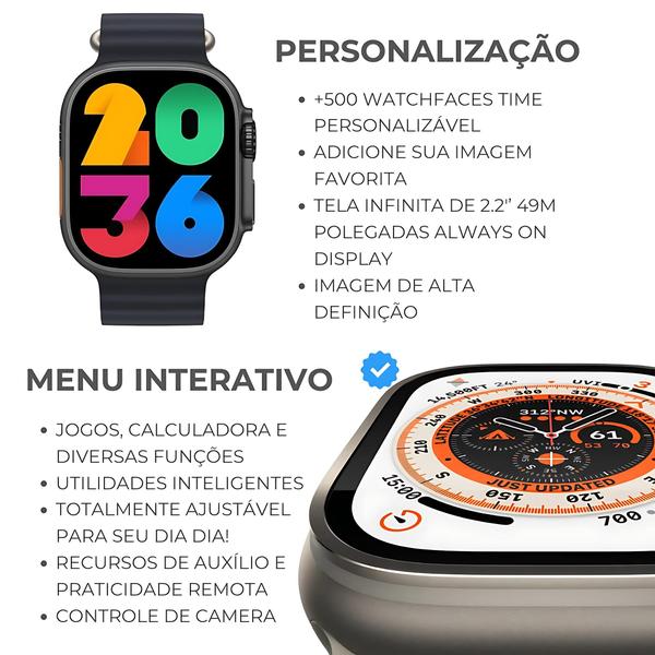 Imagem de Relógio Inteligente S10 Ultra Masculino Feminino Lançamento 2025 + 4 pulseiras Indução Bussola Gps para Atividades Físicas