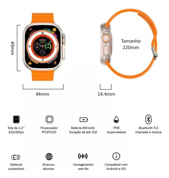 Imagem de Relógio Inteligente S18 Ultra Pro Plus Laranja Feminino Masculino Sport Watch Pró