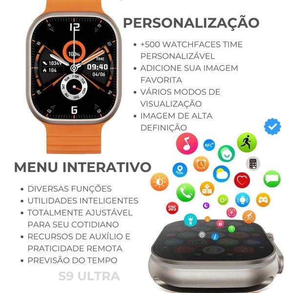 Imagem de Relógio Inteligente S9 Ultra 2024  NFC, Smartwatch Android e iOS  Masculino e Feminino  Microwear Nova Geração