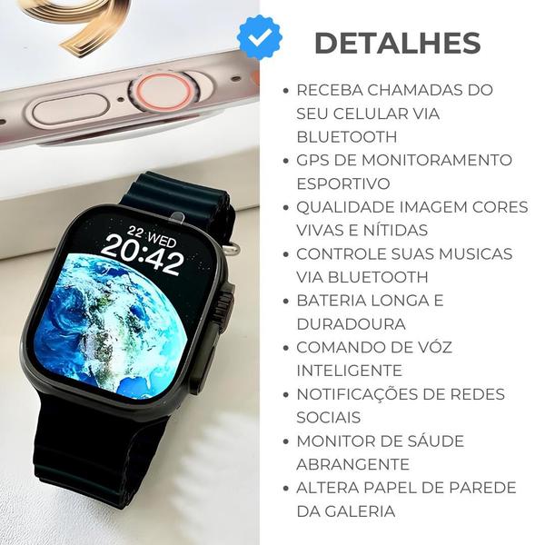 Imagem de Relógio Inteligente S9 Ultra Masculino Feminino lançamento 2024 Nfc Induçao Bussola Gps Para Atividades Físicas