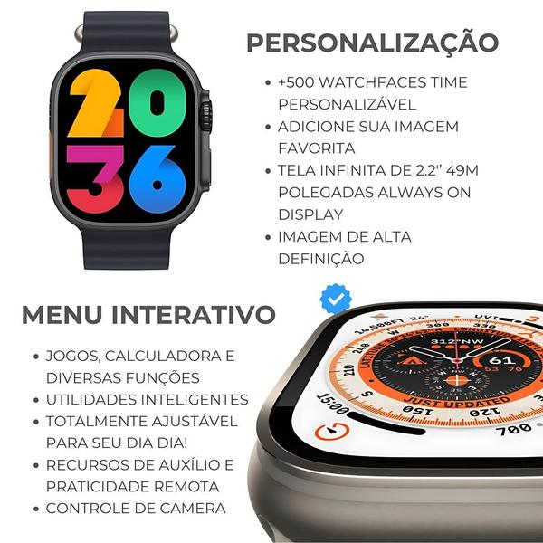 Imagem de Relógio Inteligente SérieUltra 9S Masculino Feminino Lançamento 2025 Bussola ligações GPS para Atividades Físicas