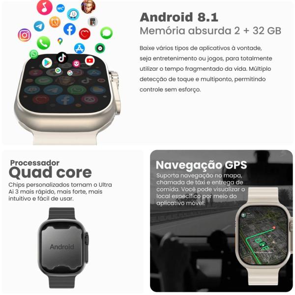 Relógio Inteligente Smart Watch Ultra 3 AI 5G Chip Nfc Gps ChatGpt Responde Mensagem Android iOS - Microwear Imagem de Relógio Inteligente Smart Watch Ultra 3 AI 5G Chip Nfc Gps ChatGpt Responde Mensagem Android iOS