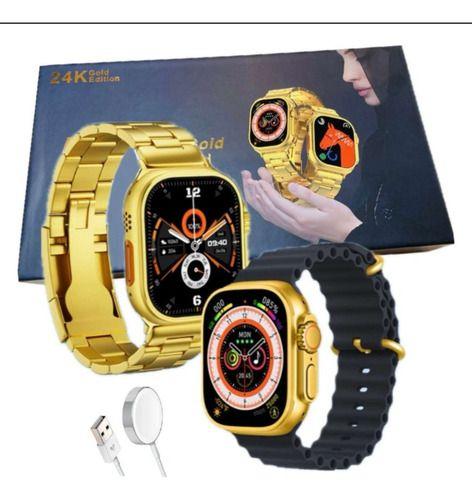 Imagem de Relógio Inteligente Smartwatch 24k Ultra Gold Mini 41mm 2 Pulseiras