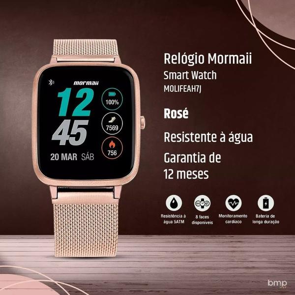 Imagem de Relógio Inteligente Smartwatch de Pulso com Pulseira de Aço Inoxidável Troca Pulseira Diversas Funções Rosa Mormaii