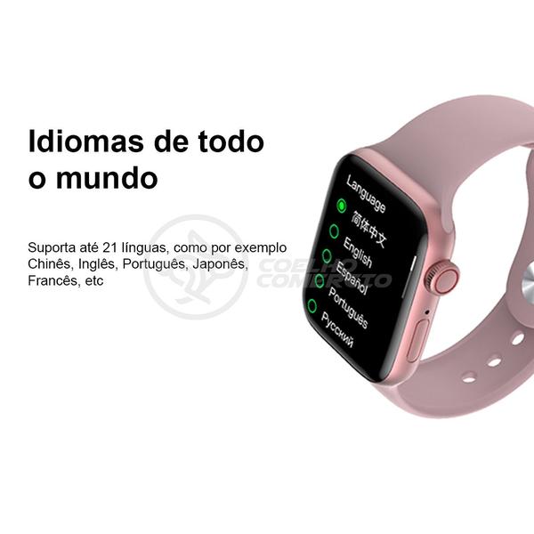 Imagem de Relógio Inteligente SmartWatch HW22 Rosa Troca Pulseira Android iOS Ligações Monitor Cardíaco