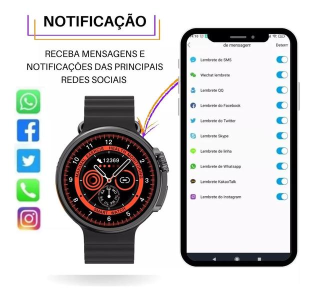 Imagem de Relógio Inteligente Smartwatch Hw3 Preto Ultra Max, Assist. De Voz, Chamadas, Redondo