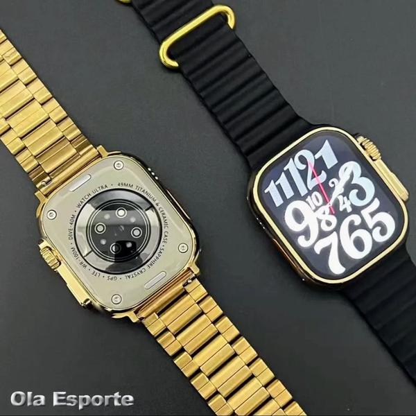 Relógio Inteligente Smartwatch Ultra Gold Serie9 24k Suprem 2 Pulseiras 49mm Pro - SVD Store Imagem de Relógio Inteligente Smartwatch Ultra Gold Serie9 24k Suprem 2 Pulseiras 49mm Pro