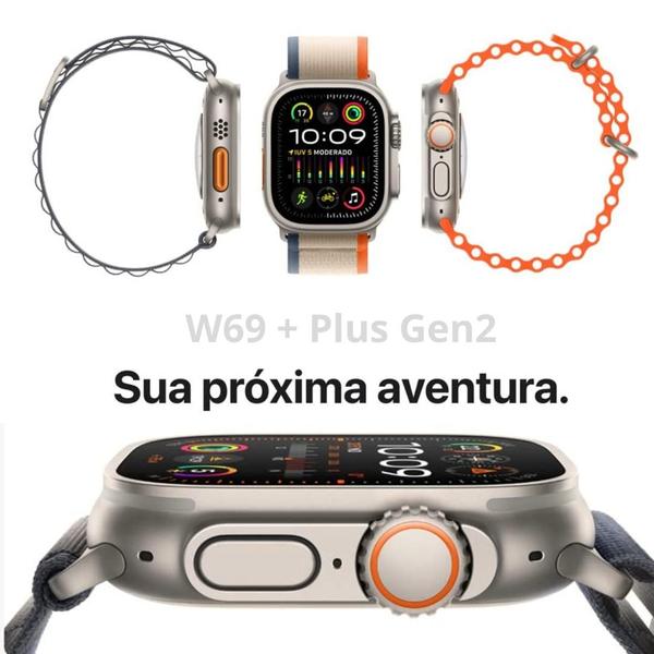 Imagem de Relógio inteligente Smartwatch Wearmax W69+ PLUS Gen 2 Amoled Microwear lançamento NFC assistente inteligencia artificial chat GPT + 2 Pulseiras