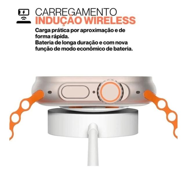 Imagem de Relógio Inteligente Smartwatch Ws Ultra Max Laranja Monitore Seu Treino Na Academia