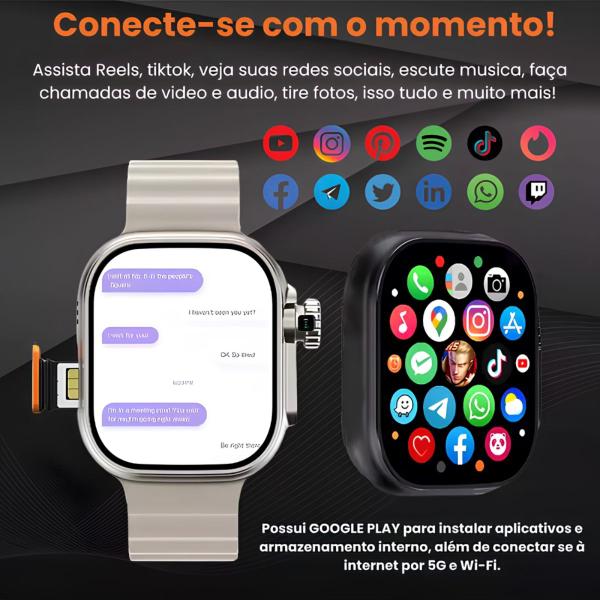 Imagem de Relógio Inteligente Ultra 3 5G AI Smartwatch Serie 10 49mm Masculino Feminino Faz Chamda de Vidio