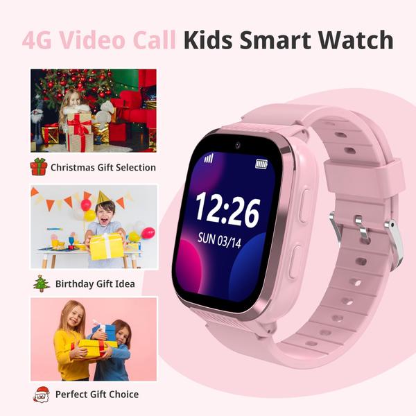 Imagem de Relógio inteligente Veunti Kids Girls com rastreador GPS 4G Video Call rosa