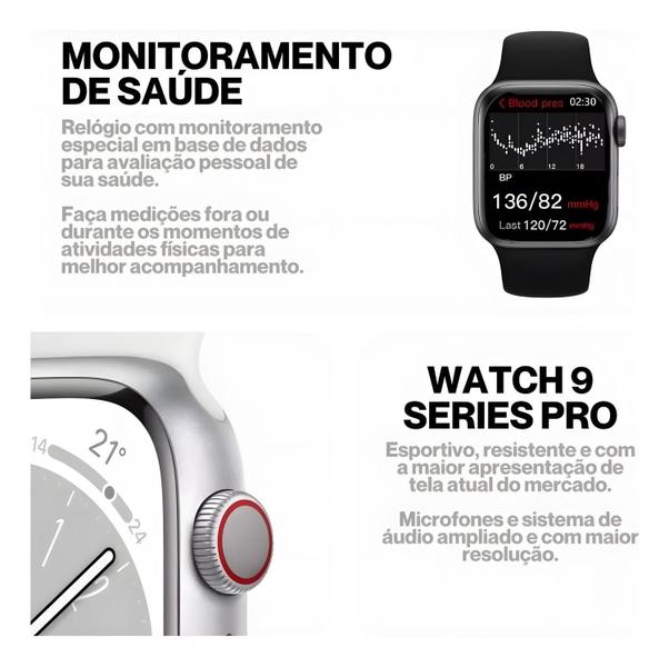 Imagem de Relógio inteligente W59 Pro 2024 9ª geração NFC GPS tela infinita 2.2'' Smartwatch masculino e feminino + 2 Pulseiras e Película