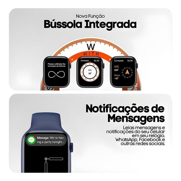 Relógio Inteligente Watch 9 + Fone AirPro 2 + 2 pulseiras Lançamento 2025 Modo esportivo faz e recebe chamadas Monitor de Saúde Masculino Feminino - HiWatch PRO Imagem de Relógio Inteligente Watch 9 + Fone AirPro 2 + 2 pulseiras Lançamento 2025 Modo esportivo faz e recebe chamadas Monitor de Saúde Masculino Feminino