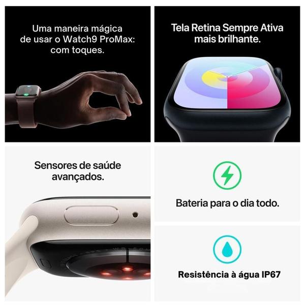 Relógio Inteligente Watch 9 + Fone AirPro 2 + 2 pulseiras Lançamento 2025 Modo esportivo faz e recebe chamadas Monitor de Saúde Masculino Feminino - HiWatch PRO Imagem de Relógio Inteligente Watch 9 + Fone AirPro 2 + 2 pulseiras Lançamento 2025 Modo esportivo faz e recebe chamadas Monitor de Saúde Masculino Feminino