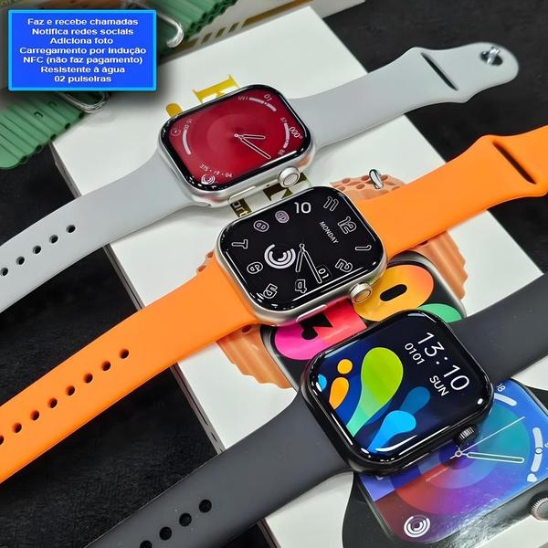 Relógio Inteligente Watch 9 + Fone AirPro 2 + 2 pulseiras Lançamento 2025 Modo esportivo faz e recebe chamadas Monitor de Saúde Masculino Feminino - HiWatch PRO Imagem de Relógio Inteligente Watch 9 + Fone AirPro 2 + 2 pulseiras Lançamento 2025 Modo esportivo faz e recebe chamadas Monitor de Saúde Masculino Feminino
