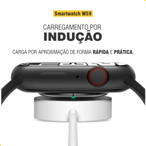 Imagem de Relógio Intelingente Smartwatch 47mm Unissex Android iOS W59 pro Carregamento Indução Com Acessorios Extra