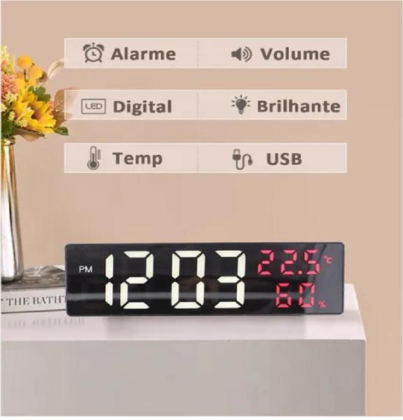 Imagem de Relógio Led Digital De Mesa Cama Calendário Temperatura Moderno Espelhado