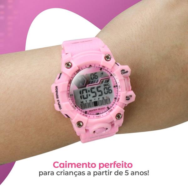 Imagem de Relogio led rosa infantil digital prova dagua + oculos sol data qualidade premium cronometro menina