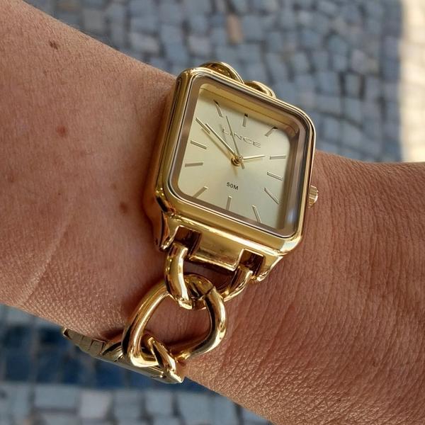 Imagem de Relogio Lince Feminino Dourado quadrado pulseira com elos luxo moderno sofisticado a prova dagua de aço LQG4825L30