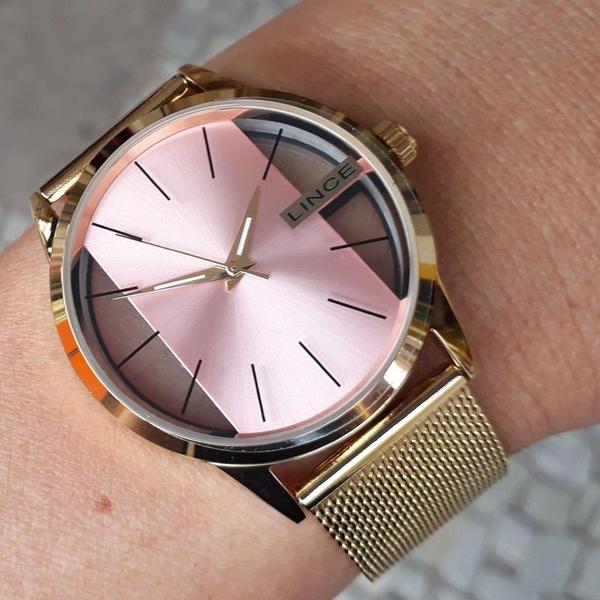 Imagem de Relogio Lince Feminino Dourado rosa pulseira esteira de aço LRG624L R1KX