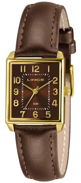 Imagem de Relogio Lince Feminino quadrado dourado marrom com numeros pulseira de couro sofisticado classico social LQC4823L25 N2NX