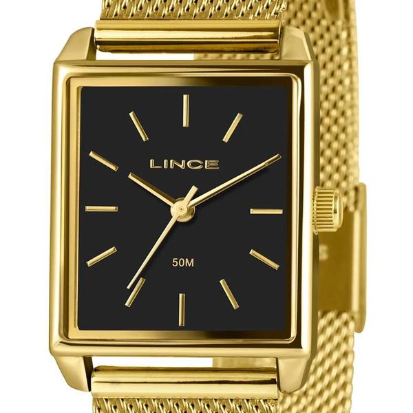 Imagem de Relogio Lince Feminino quadrado pequeno retangular dourado preto LQG4766L25 P1KX