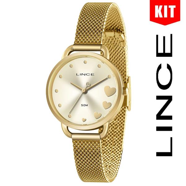 Imagem de Relógio LINCE KIT feminino dourado coração LRGH159L KO97