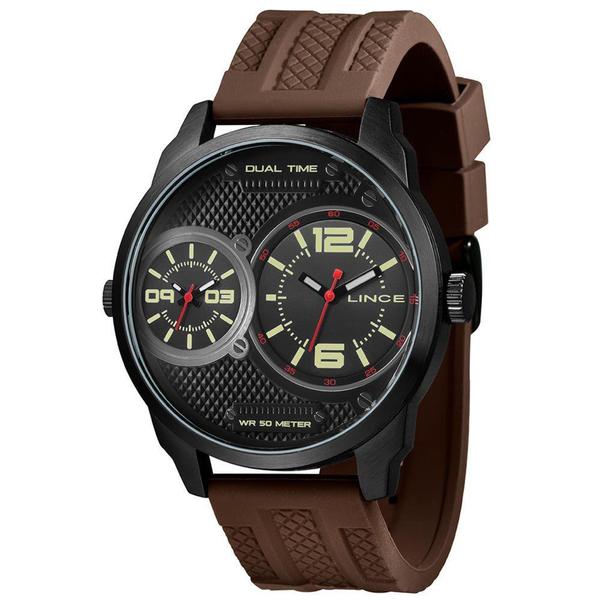 Imagem de Relógio Lince Masculino Dual Time Com Pulseira De Silicone Marrom - Orient