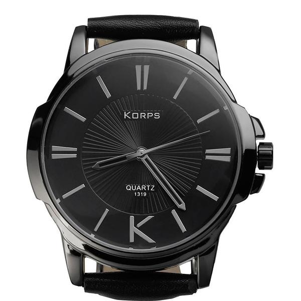 Imagem de Relógio Luxo Korps 1319 Diamante Negro Pulseira Couro Preta