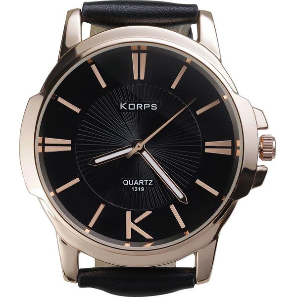 Relógio Luxo Masculino Korps 1319 Bronze Fundo Preto Pulseira