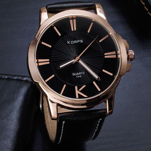 Relógio Luxo Masculino Korps 1319 Bronze Fundo Preto Pulseira