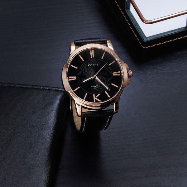 Relógio Luxo Masculino Korps 1319 Bronze Fundo Preto Pulseira