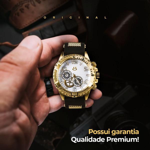 Imagem de relogio masculino aço dourado + caixa + colar crucifixo ponteiro qualidade premium robusto religioso