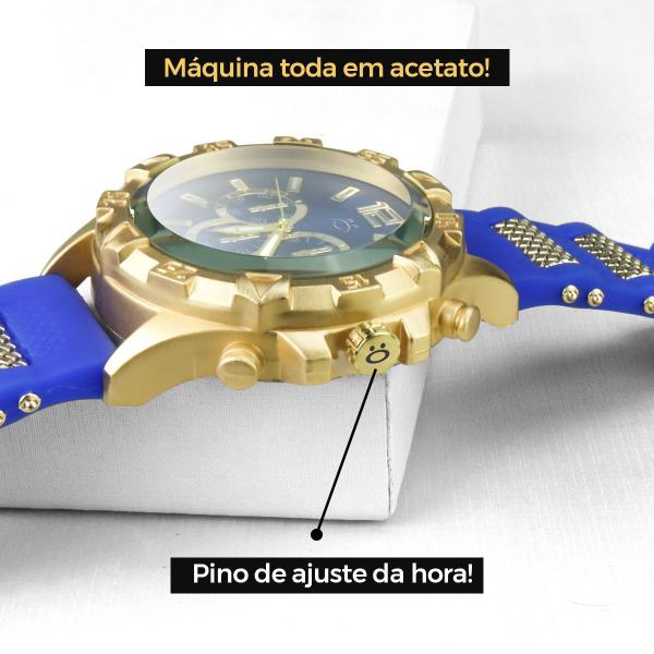 Imagem de Relógio Masculino Aço Dourado Robusto + Colar Crucifixo + Pulseira