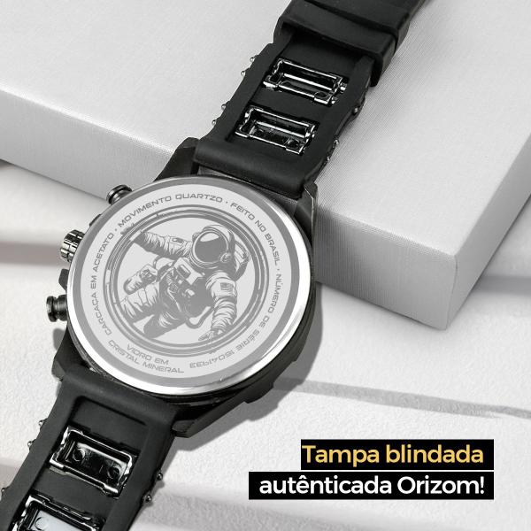 Imagem de relogio masculino aço inox + cordão crucifixo + pulseira  preto spaceman cruz fina grande resistente