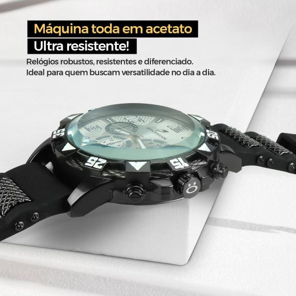 Imagem de relogio masculino aço inox + cordão crucifixo + pulseira  preto spaceman cruz fina pesado resistente