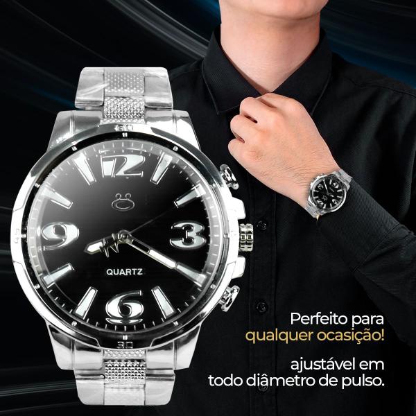 Imagem de Relogio masculino aço inox + cordão pingente cruz + caixa casual social qualidade premium presente