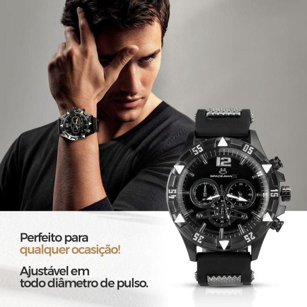 Imagem de Relogio Masculino Aço Inox + Cordão Prata Grumet + Pulseira