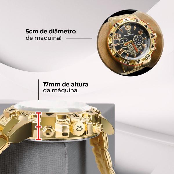 Imagem de Relogio Masculino Aço Inox Dourado Original Social + Pulseira 18k Jesus - Presente Criativo Homem