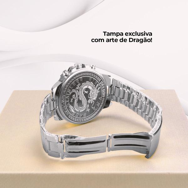 Imagem de relogio masculino aço inox grande original prateado caixa + prateado qualidade premium analogico