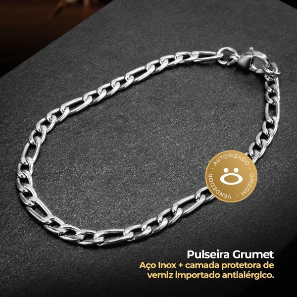 Imagem de relogio masculino aço inox prata + pulseira corrente + cordão cruz + caixa social original qualidade premium