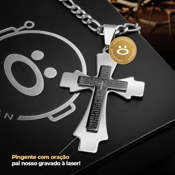 Imagem de Relogio Masculino Aço Inox Prata + Pulseira Grumet + Cordão