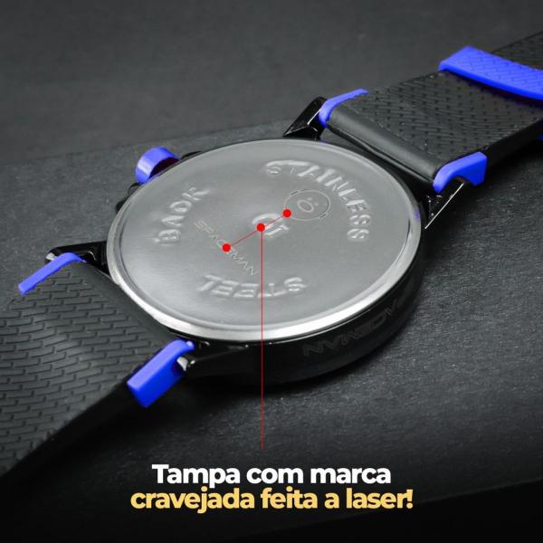 Imagem de relogio masculino aço inox preto qualidade premium analogico social ajustavel presente azul original