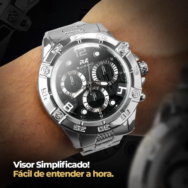 Imagem de Relógio Masculino Aço Prata fundo preto Pulseira resistente prova agua  RSA81 - PallyJane