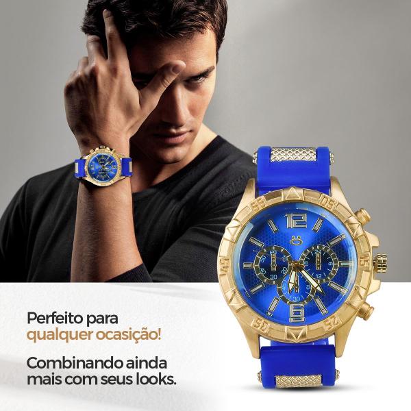 Imagem de Relogio Masculino Aço + Pulseira oração pai nosso presente religioso azul robusto ponteiro pesado