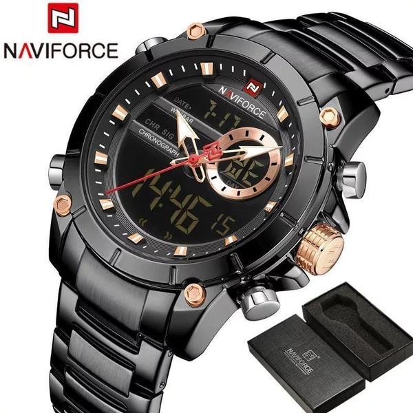 Imagem de Relógio Masculino Anadigi Naviforce 9163 Preto Inox Casual